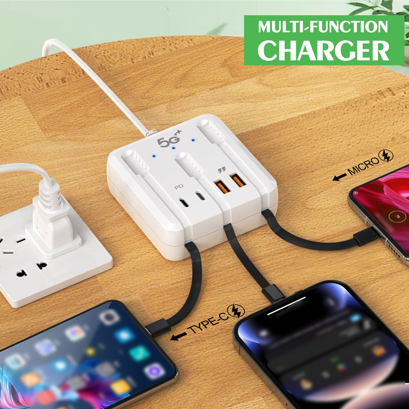 ⚡ 50% korting! Universele oplaadhub – 120W, ingebouwde kabels (USB-C & Micro USB), laad meerdere apparaten tegelijk op – geen gedoe! 🔌📱