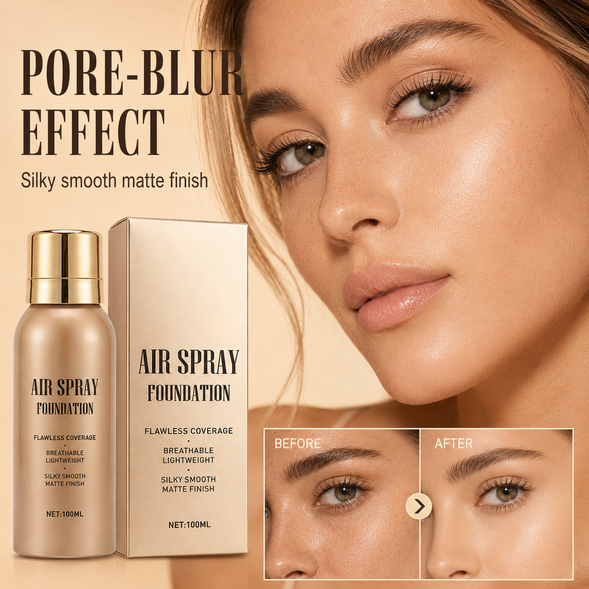 ✨ 50% korting! Foundation spray – volledige dekking, water- & zweetbestendig, lichte formule & matte finish. Natuurlijke look – de hele dag! 💖🛡️