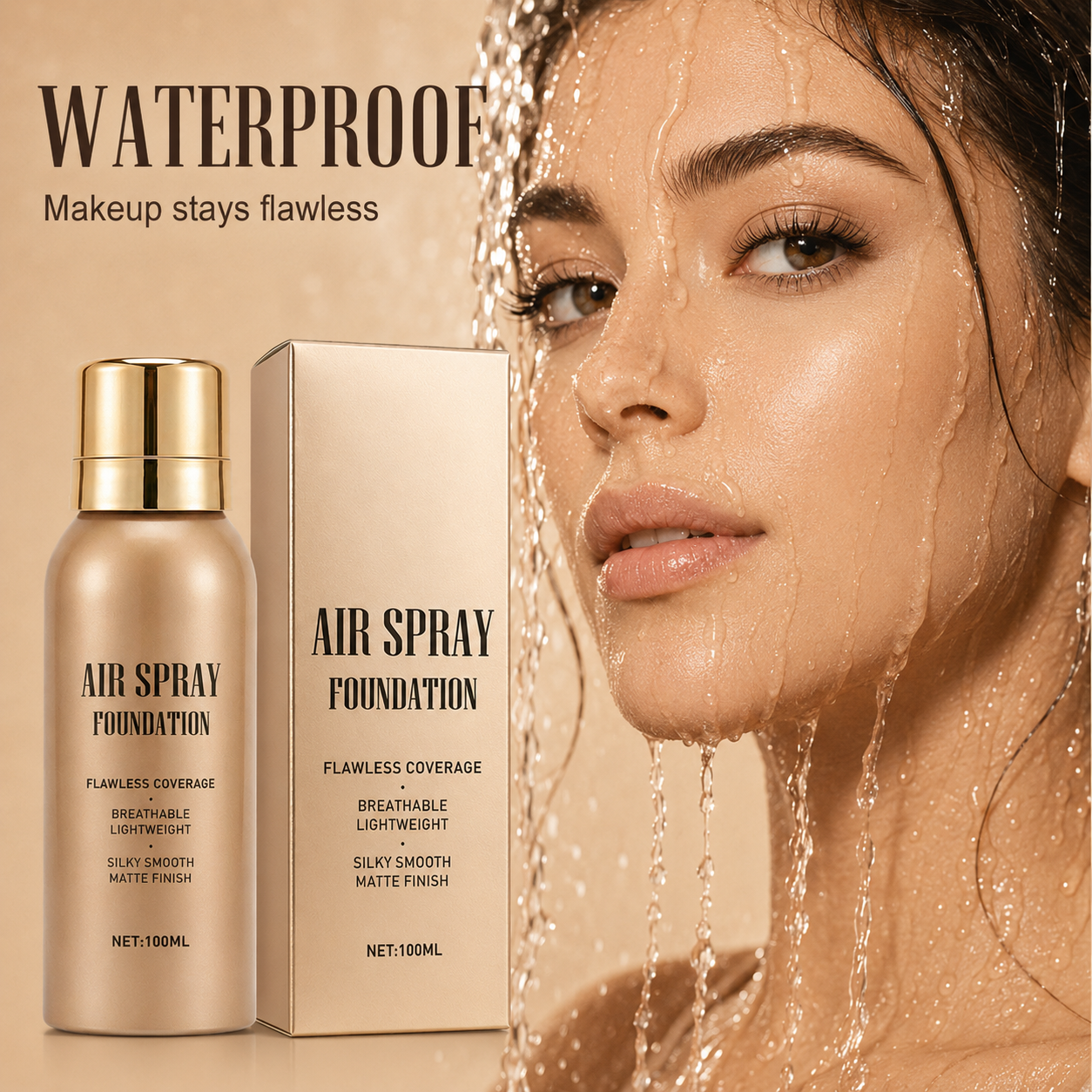 ✨ 50% korting! Foundation spray – volledige dekking, water- & zweetbestendig, lichte formule & matte finish. Natuurlijke look – de hele dag! 💖🛡️