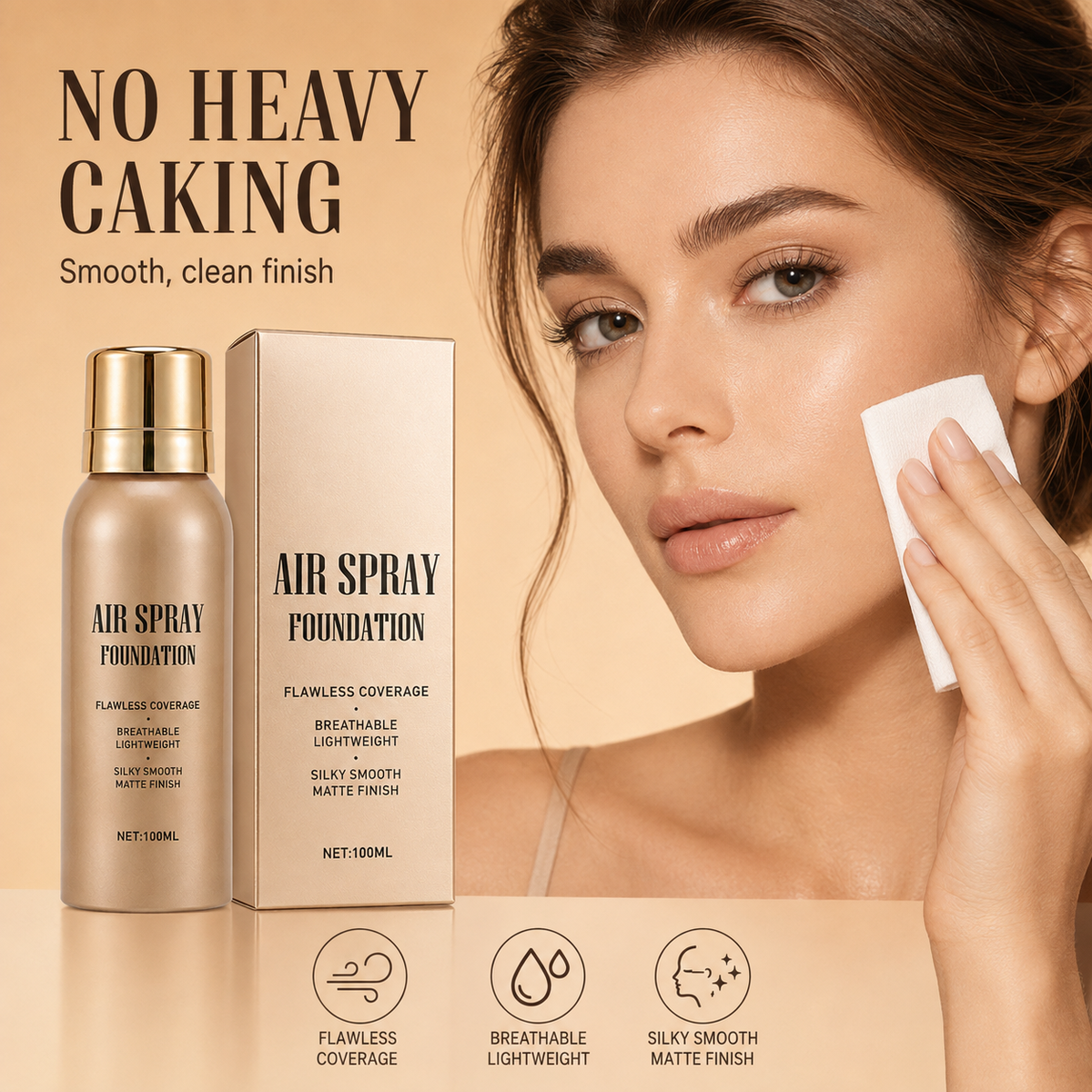✨ 50% korting! Foundation spray – volledige dekking, water- & zweetbestendig, lichte formule & matte finish. Natuurlijke look – de hele dag! 💖🛡️