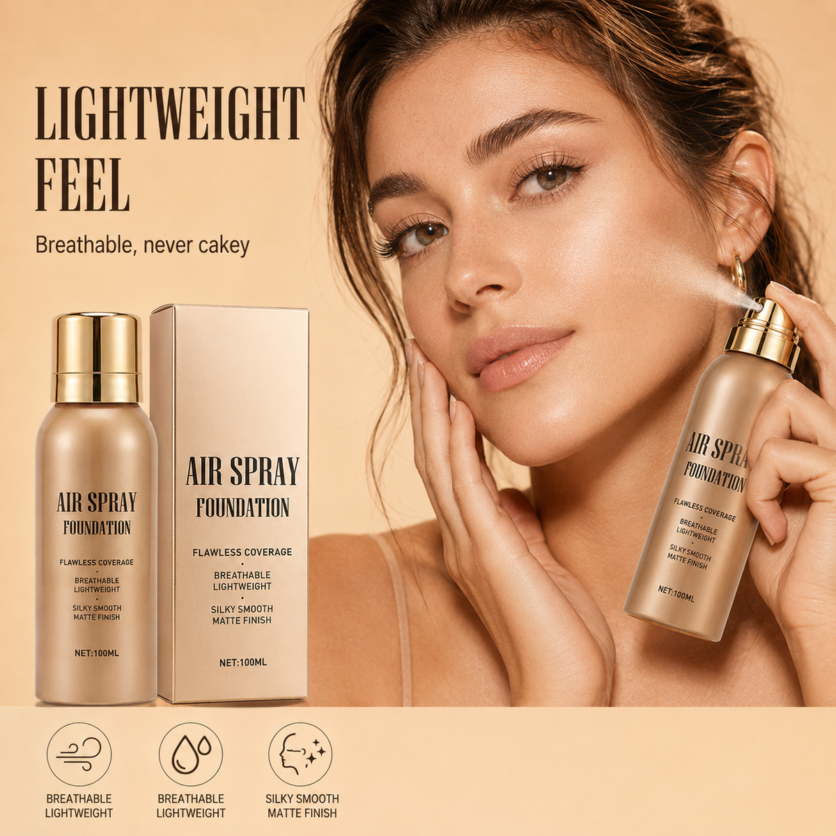 ✨ 50% korting! Foundation spray – volledige dekking, water- & zweetbestendig, lichte formule & matte finish. Natuurlijke look – de hele dag! 💖🛡️