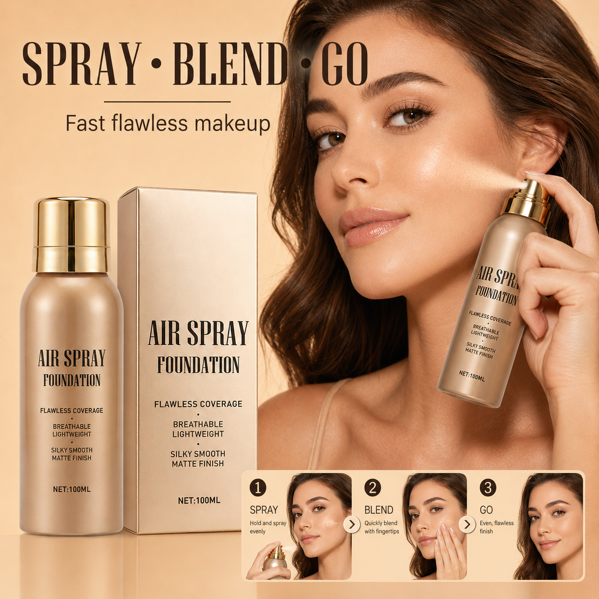 ✨ 50% korting! Foundation spray – volledige dekking, water- & zweetbestendig, lichte formule & matte finish. Natuurlijke look – de hele dag! 💖🛡️