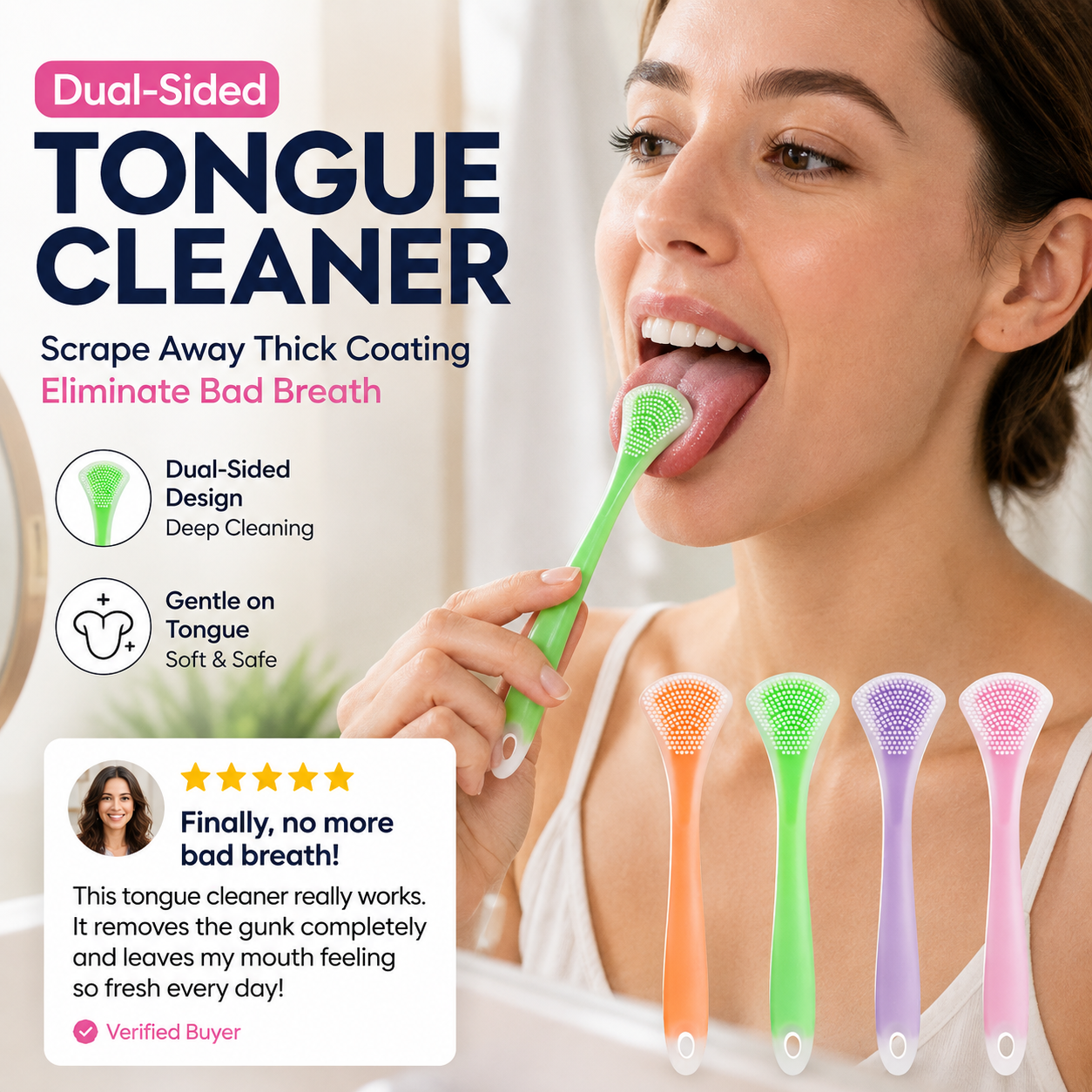 👅 50% korting! 3-in-1 tongreiniger – borstelt, schraapt & masseert. Siliconen van voedselkwaliteit, ergonomisch & draagbaar – frisse adem elke dag! ✨🦷