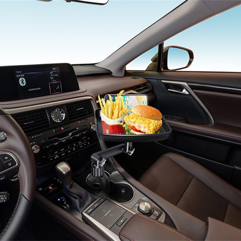 🚗 50% korting! Autoplateau voor bekerhouder – 360° draaibaar, uitschuifbaar & geïntegreerde telefoonhouder. Montage zonder gereedschap – voor maaltijden & navigatie! ✨🍔