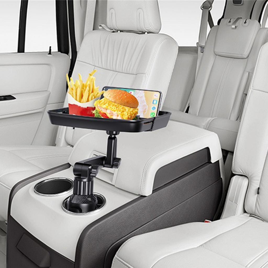🚗 50% korting! Autoplateau voor bekerhouder – 360° draaibaar, uitschuifbaar & geïntegreerde telefoonhouder. Montage zonder gereedschap – voor maaltijden & navigatie! ✨🍔