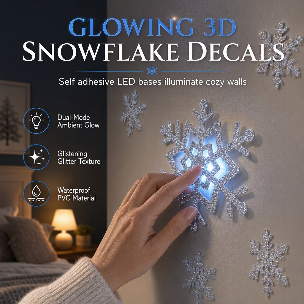 ❄️ 50% korting! Glowende 3D-sneeuwvlok stickers – schitterende glitter, blauw-groene gloed & eenvoudige installatie. Tover elke kamer om in een winterwonderland! ✨💙