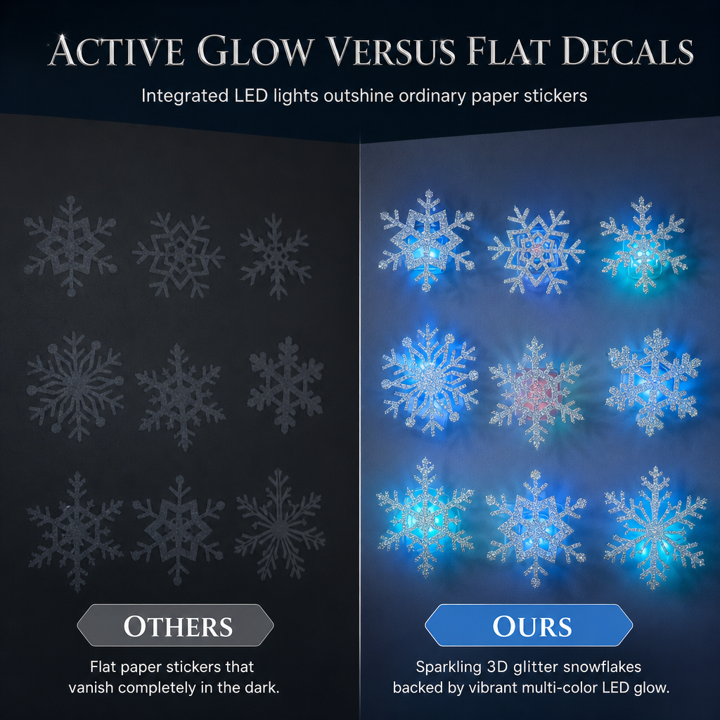 ❄️ 50% korting! Glowende 3D-sneeuwvlok stickers – schitterende glitter, blauw-groene gloed & eenvoudige installatie. Tover elke kamer om in een winterwonderland! ✨💙