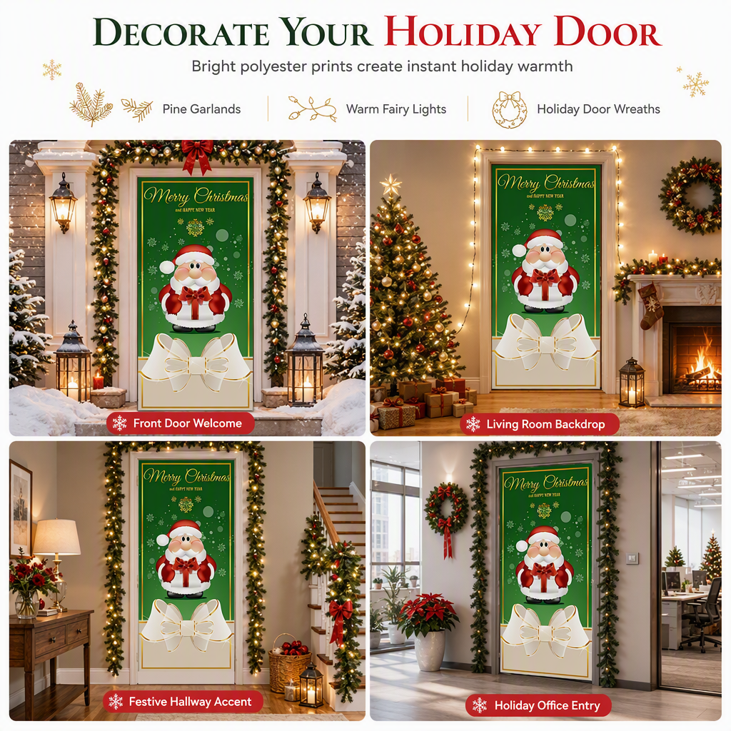 🎄 50% korting! Kerstdeurdecoratie – levendige thermische print, dik polyester & eenvoudig op te hangen. Transformeer je voordeur in feestelijke sfeer – 185×90 cm! ✨🚪