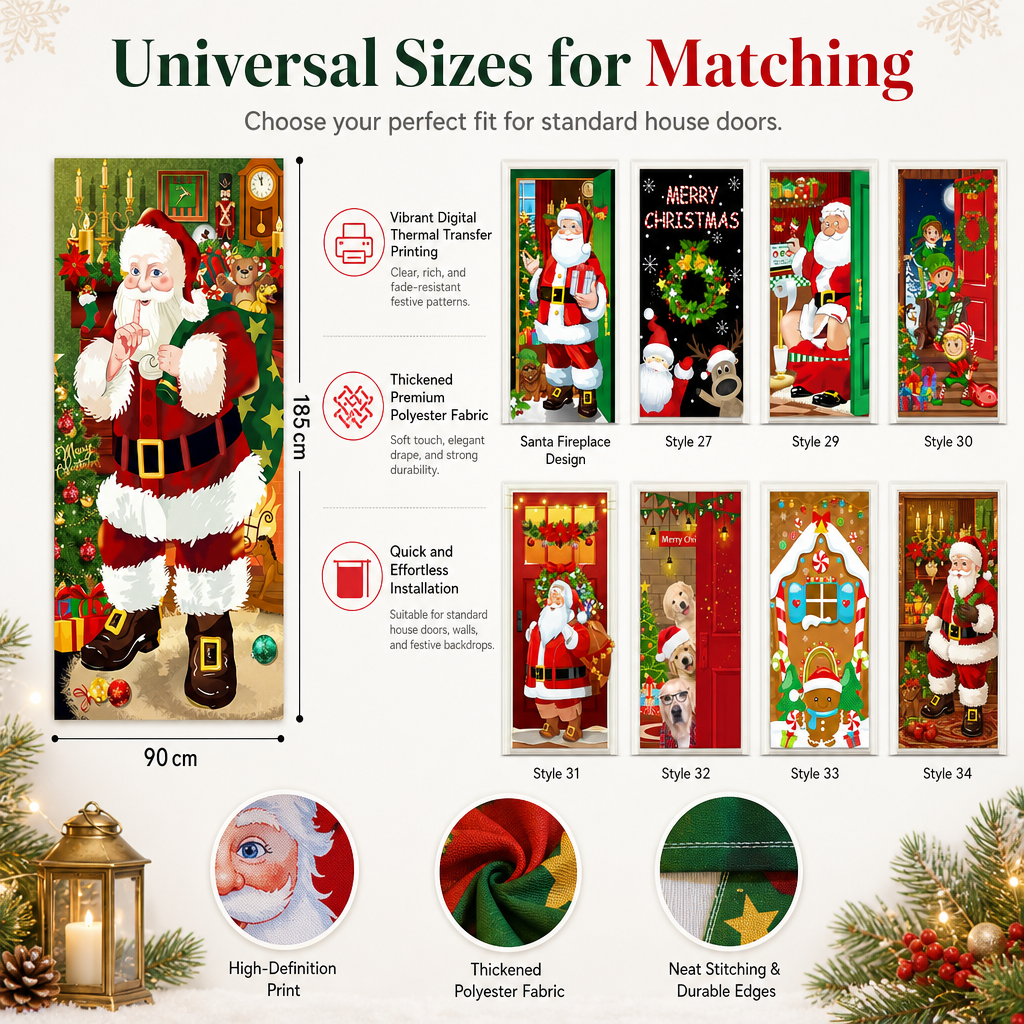 🎄 50% korting! Kerstdeurdecoratie – levendige thermische print, dik polyester & eenvoudig op te hangen. Transformeer je voordeur in feestelijke sfeer – 185×90 cm! ✨🚪