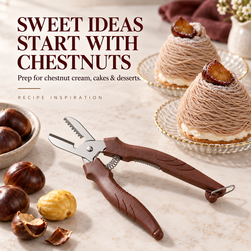 🌰 50% korting! Kastanjeschaar met vingerbeschermers & pellepel – dubbelzijdig, veilig & moeiteloos pellen. Van harde schil naar bereidingsklaar in seconden! ✨🔪