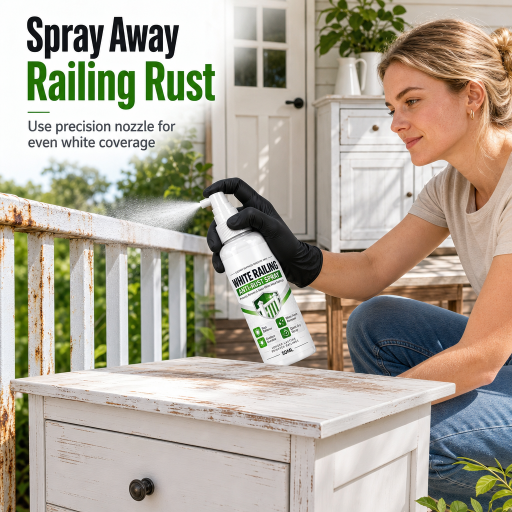🎨 50% korting! Witte herstelspray – dekt roest naadloos, beschermt tegen weer & wind. Vernieuw leuningen, poorten & houten deuren in 3 stappen! ✨🛡️