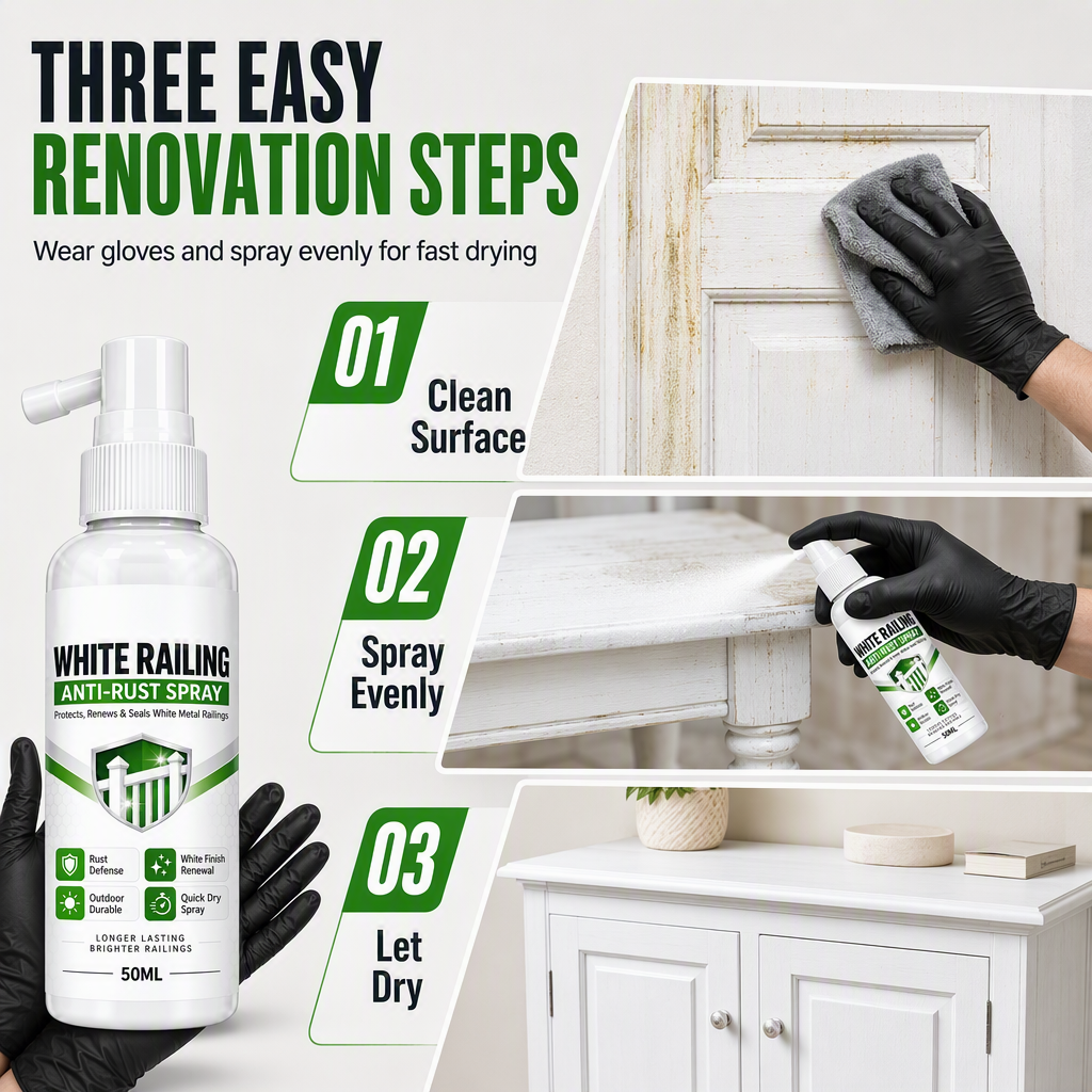 🎨 50% korting! Witte herstelspray – dekt roest naadloos, beschermt tegen weer & wind. Vernieuw leuningen, poorten & houten deuren in 3 stappen! ✨🛡️