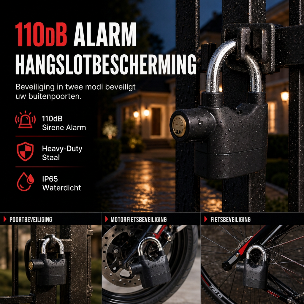 70mm Anti-diefstal alarmslot van aluminiumlegering Beveiligingsdeurslot voor magazijn, motor en fiets inclusief batterijen