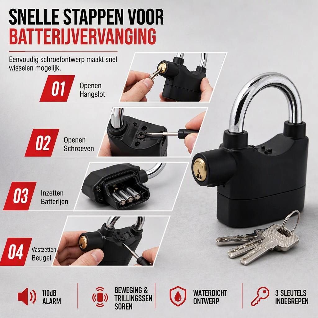 70mm Anti-diefstal alarmslot van aluminiumlegering Beveiligingsdeurslot voor magazijn, motor en fiets inclusief batterijen