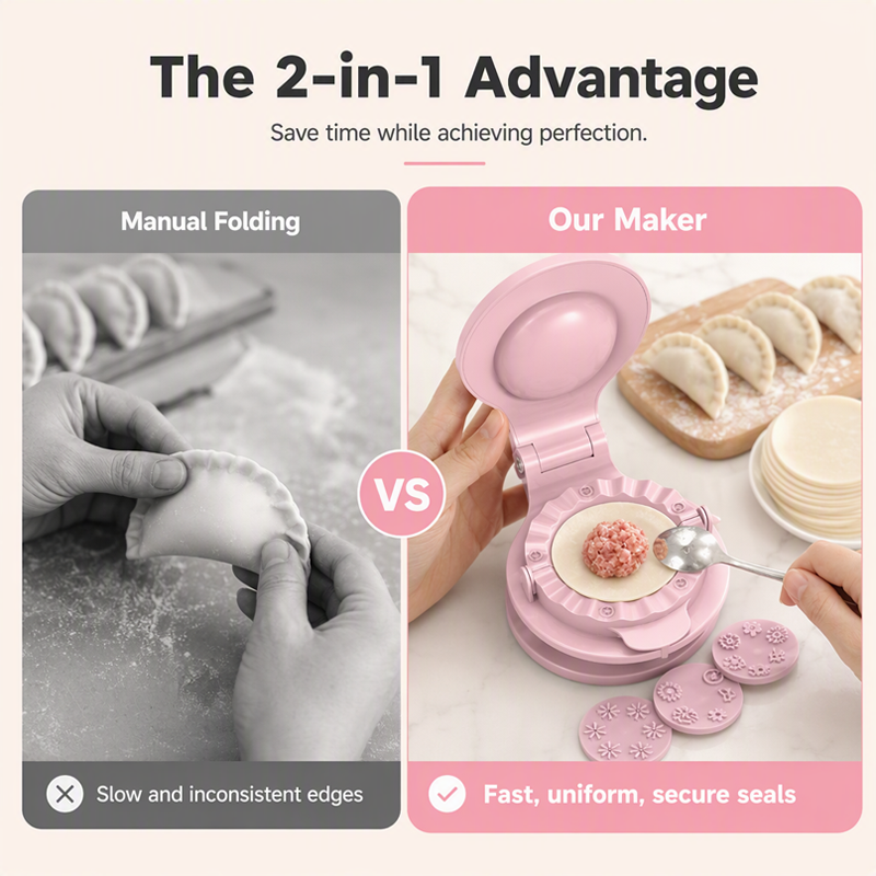 🥟 50% korting! 2-in-1 dumpling maker – druk deeg plat & vorm dumplings met één handig hulpmiddel. Handmatig, PP materiaal & compact! ✨💪