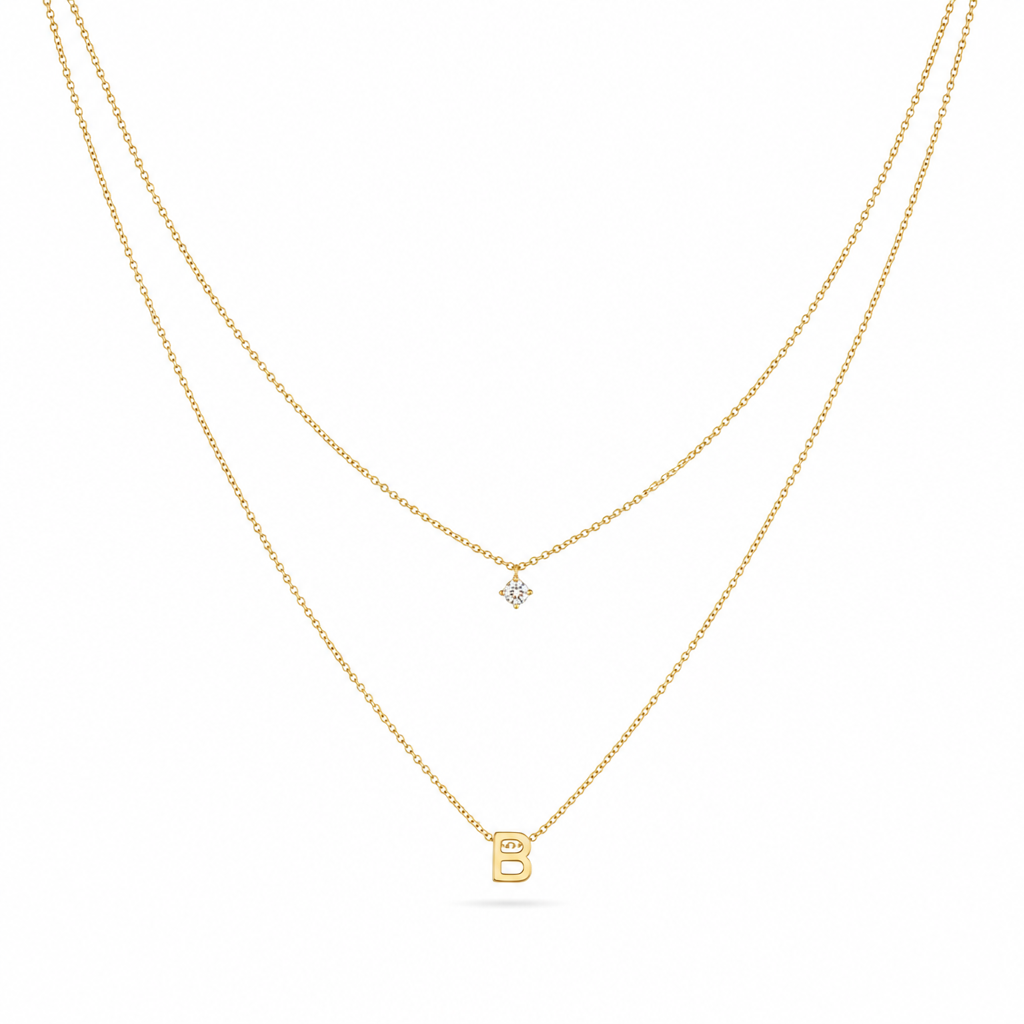 Double Layer A-Z Initial Minimalist Shiny Rhinestone Clavicle Chain