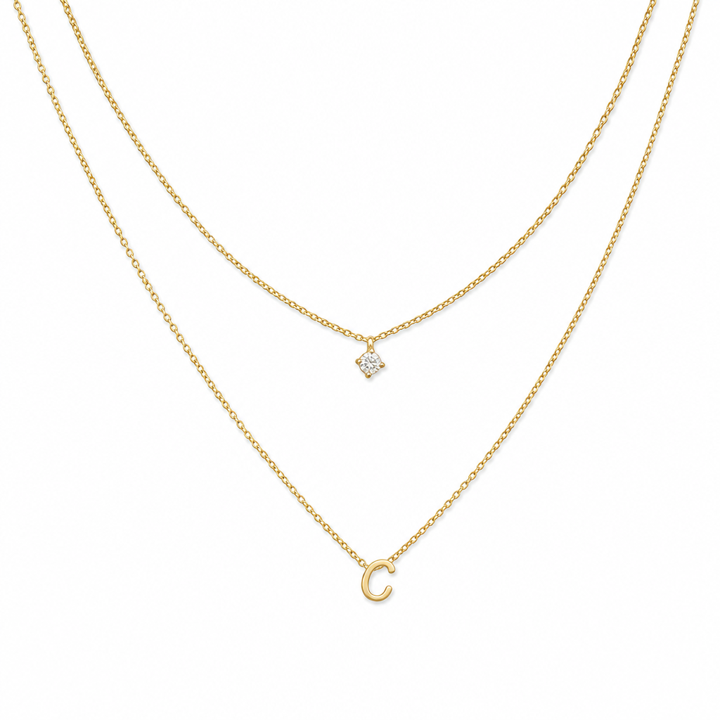 Double Layer A-Z Initial Minimalist Shiny Rhinestone Clavicle Chain