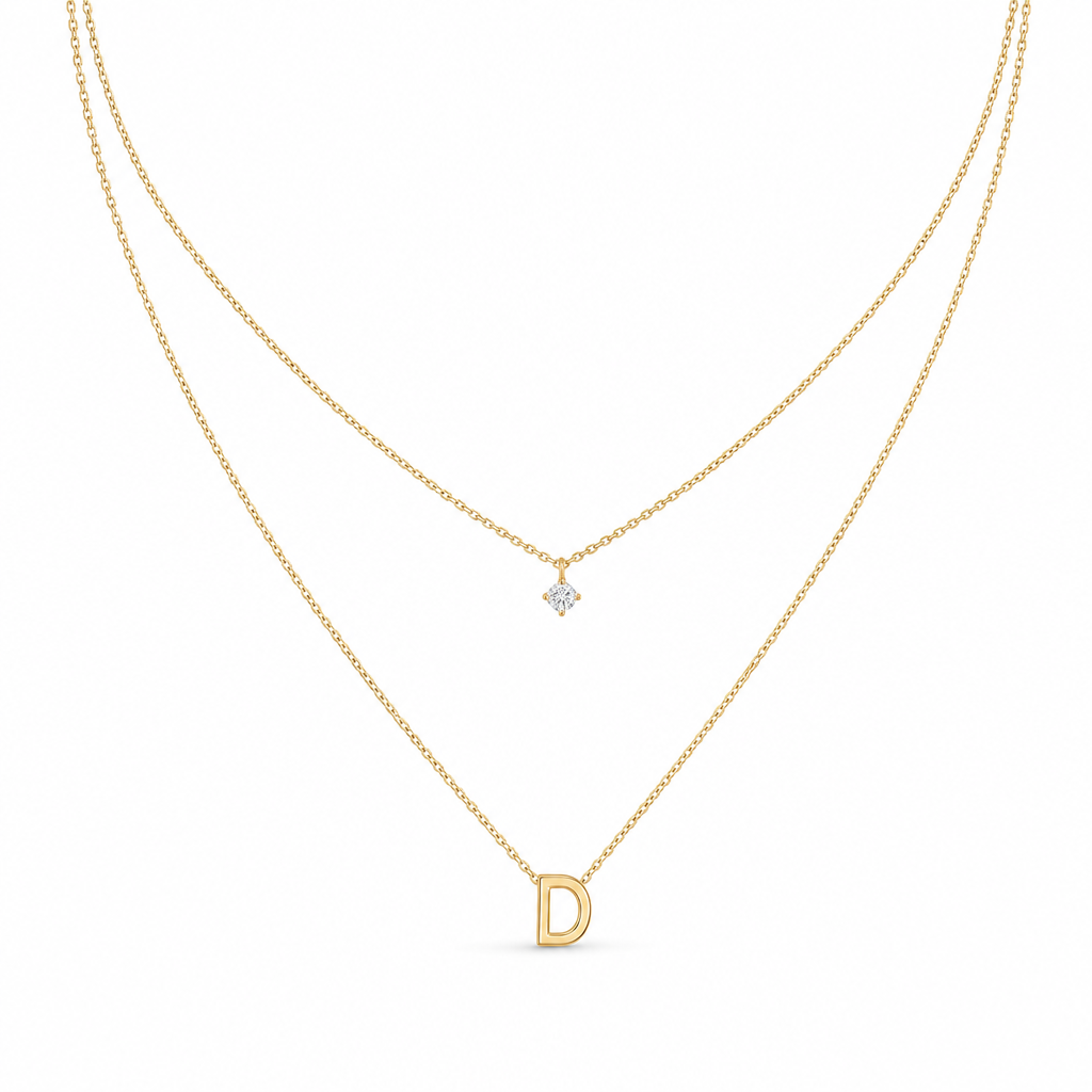 Double Layer A-Z Initial Minimalist Shiny Rhinestone Clavicle Chain
