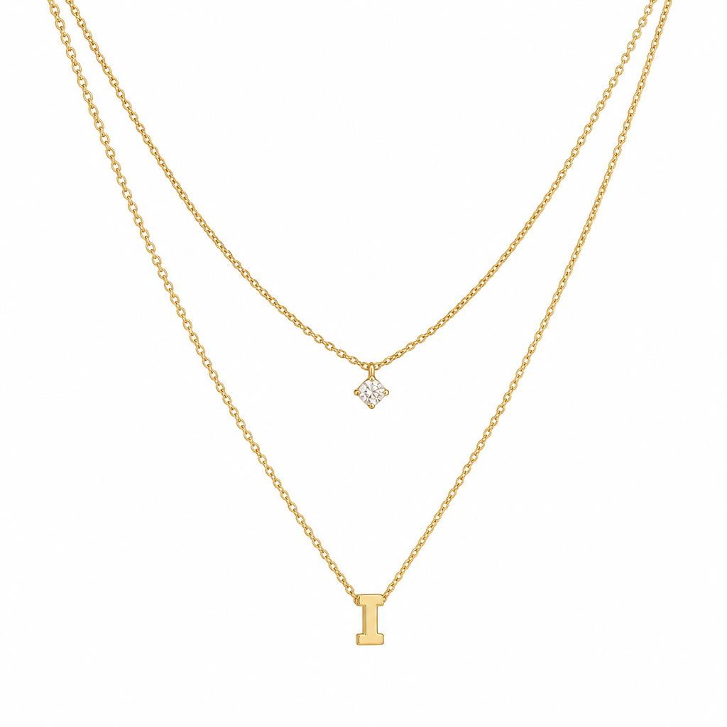 Double Layer A-Z Initial Minimalist Shiny Rhinestone Clavicle Chain