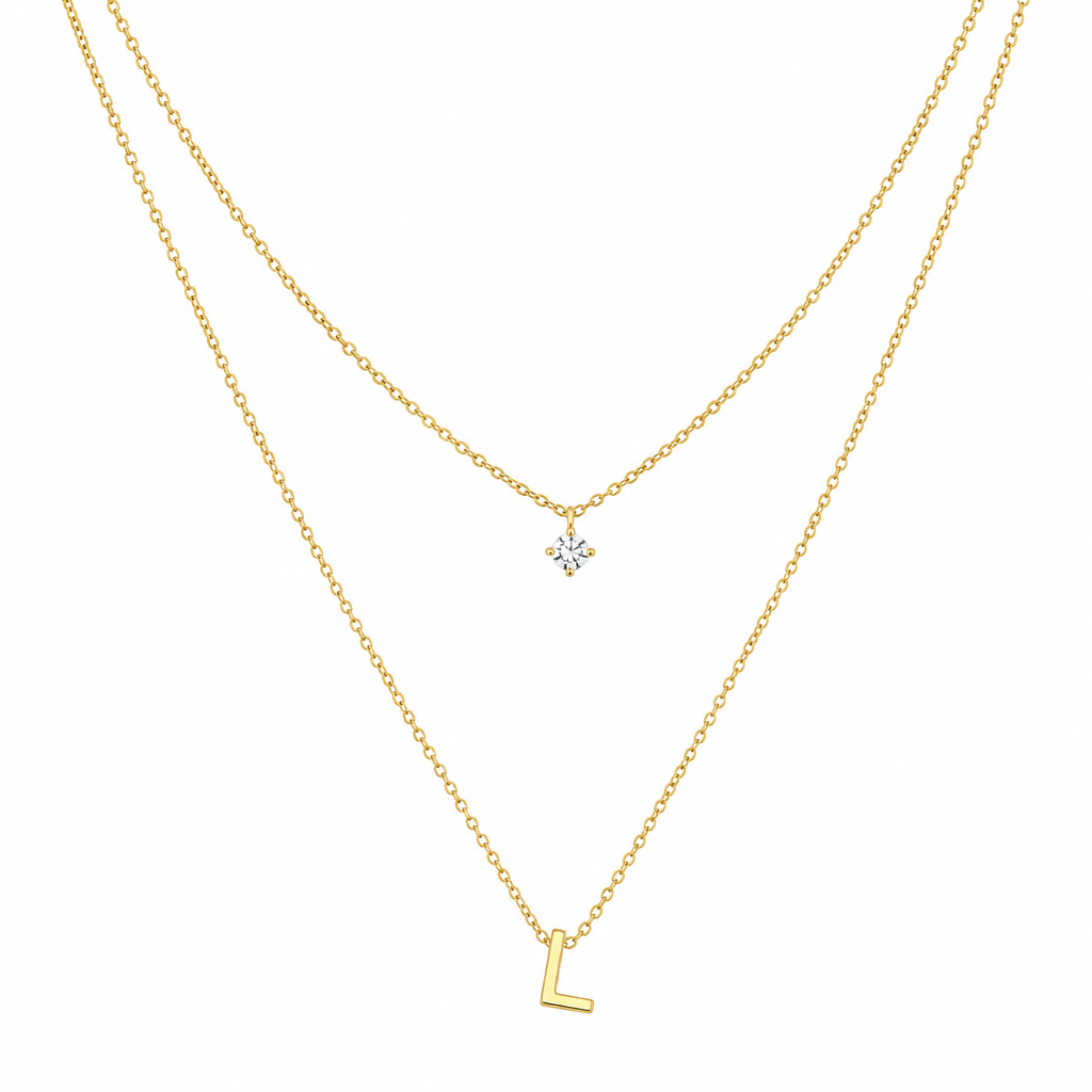 Double Layer A-Z Initial Minimalist Shiny Rhinestone Clavicle Chain