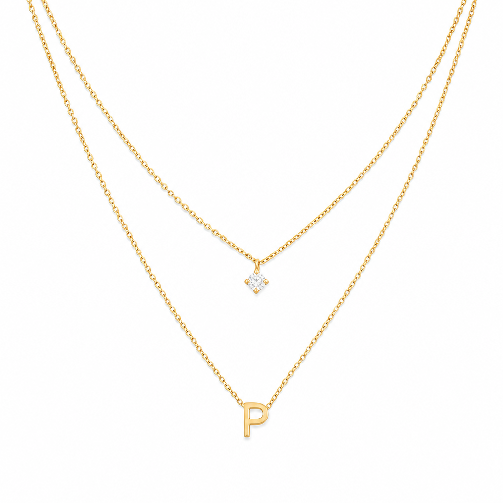 Double Layer A-Z Initial Minimalist Shiny Rhinestone Clavicle Chain