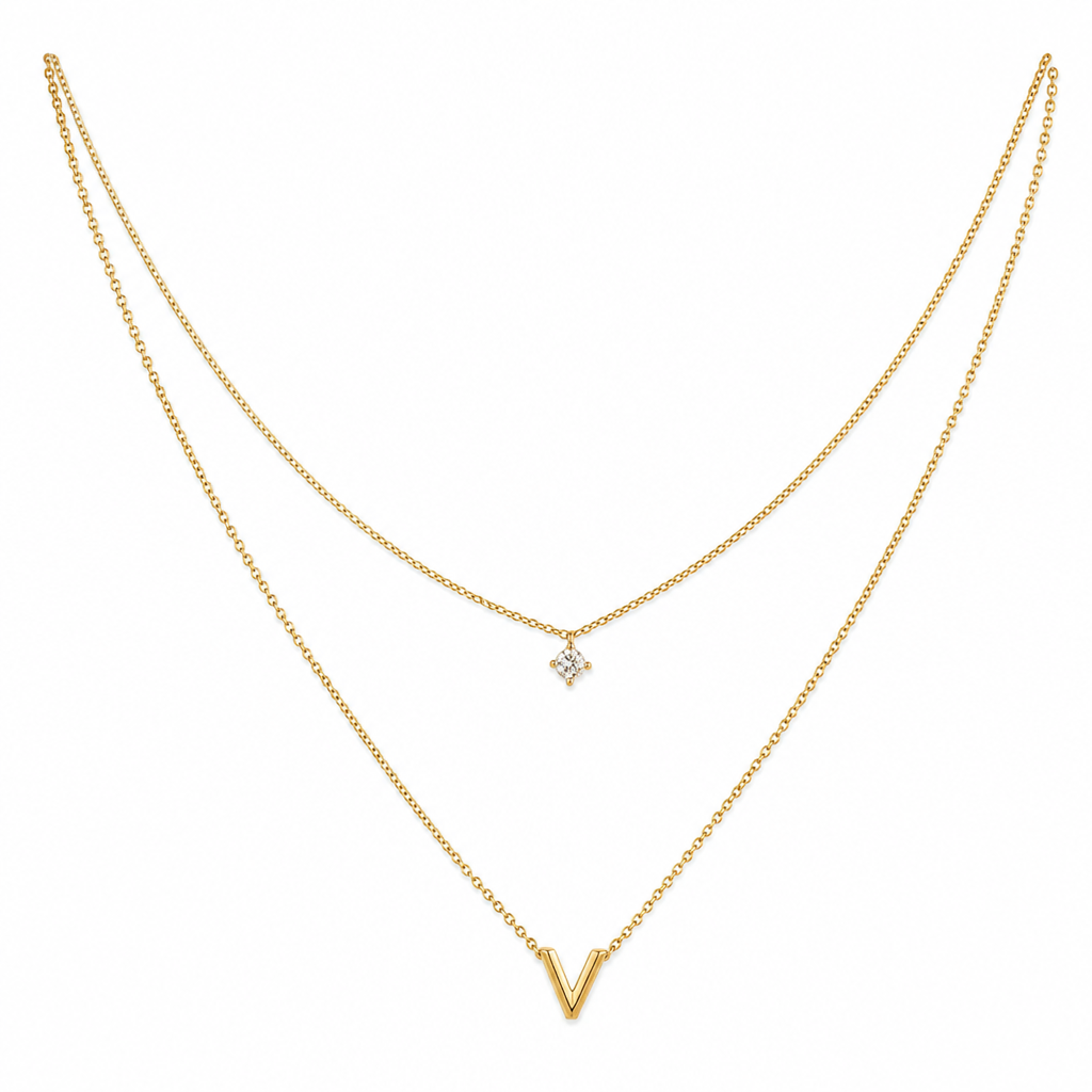 Double Layer A-Z Initial Minimalist Shiny Rhinestone Clavicle Chain