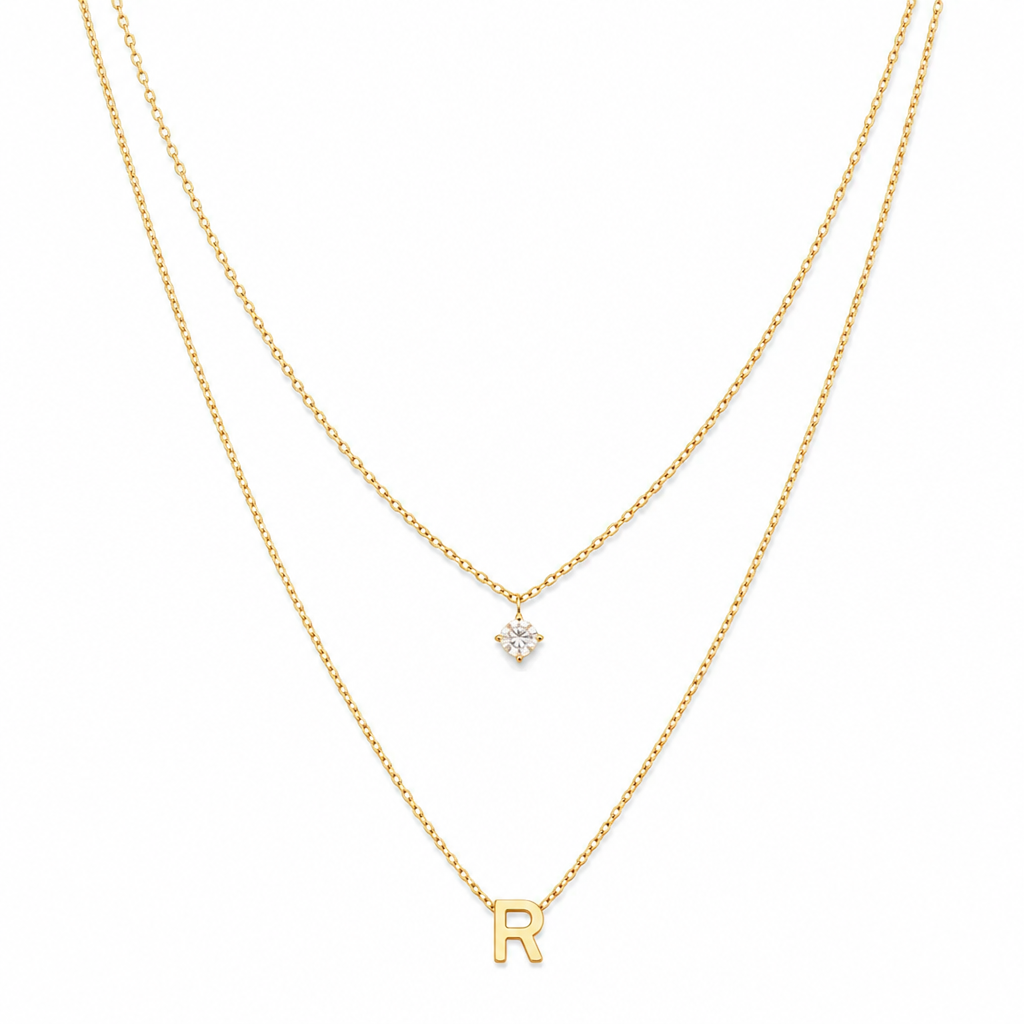 Double Layer A-Z Initial Minimalist Shiny Rhinestone Clavicle Chain