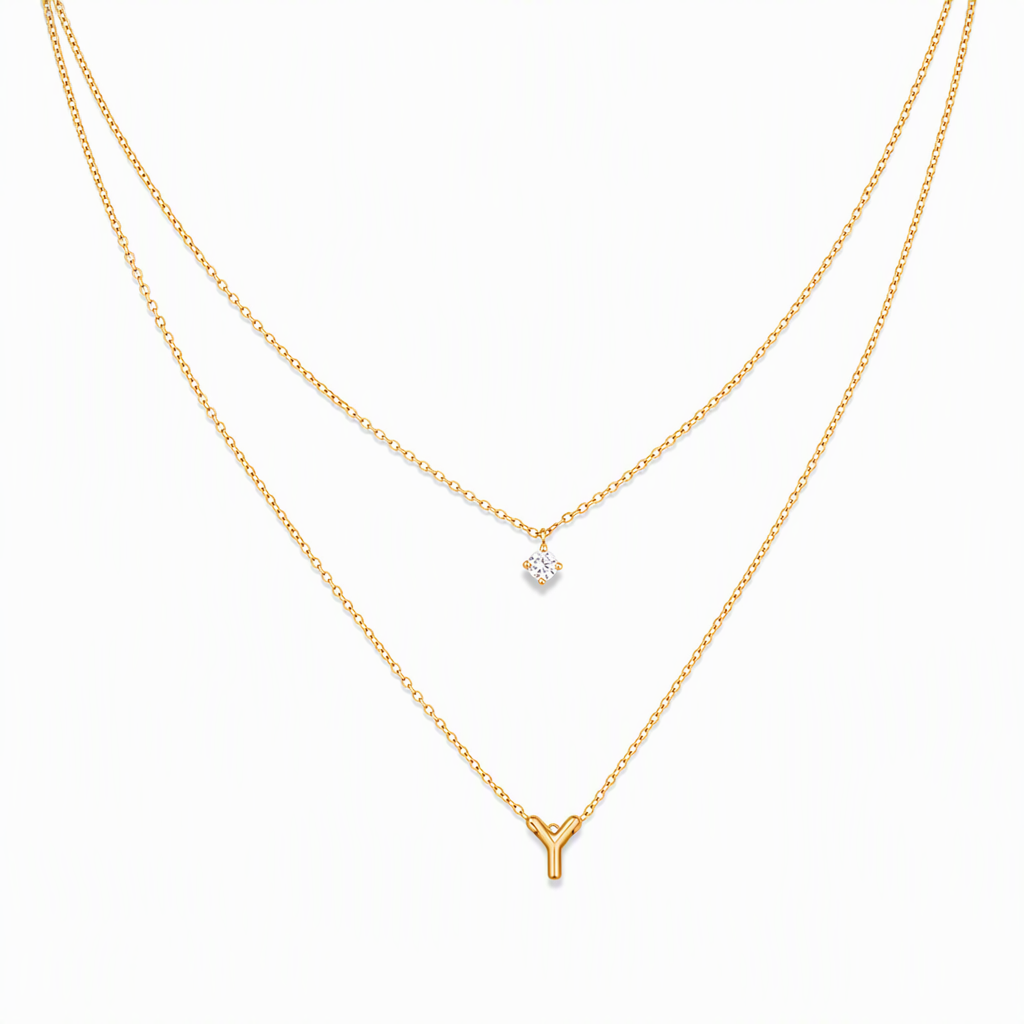 Double Layer A-Z Initial Minimalist Shiny Rhinestone Clavicle Chain