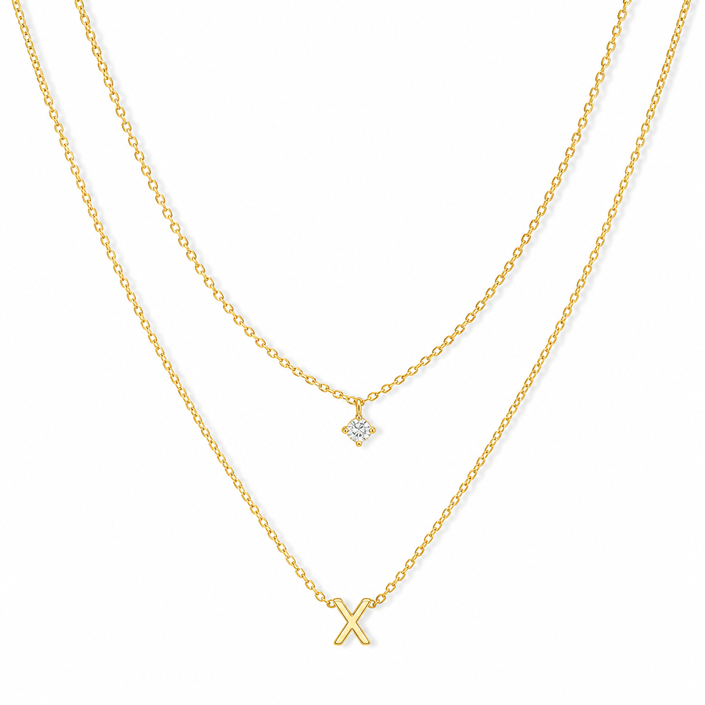 Double Layer A-Z Initial Minimalist Shiny Rhinestone Clavicle Chain