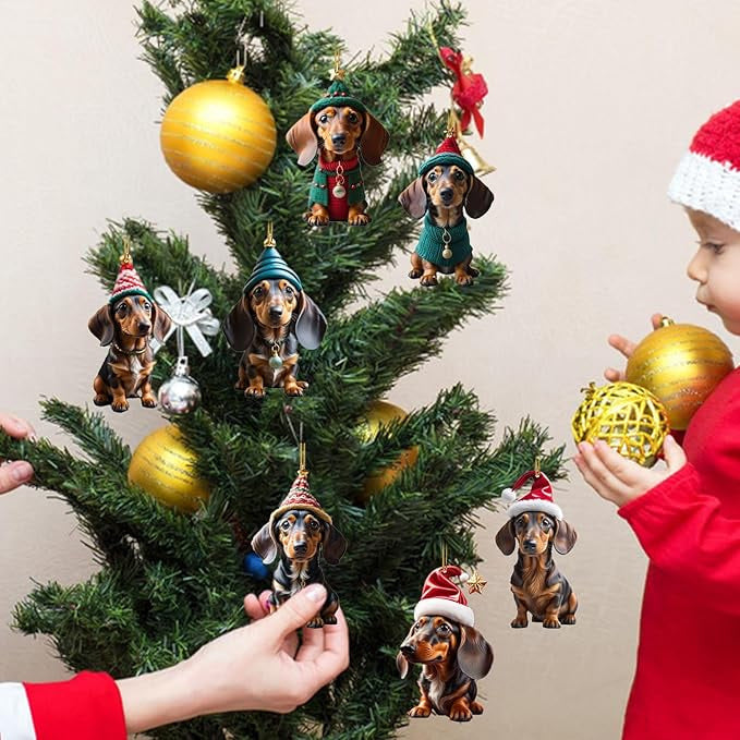 🎄 50% korting! Kerst hondenornamenten – 7-delige set, acryl met dubbelzijdige print, lichtgewicht & duurzaam. Perfect voor kerstboom, rugzak & auto! ✨🐕