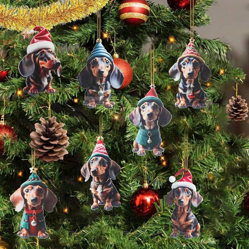 🎄 50% korting! Kerst hondenornamenten – 7-delige set, acryl met dubbelzijdige print, lichtgewicht & duurzaam. Perfect voor kerstboom, rugzak & auto! ✨🐕