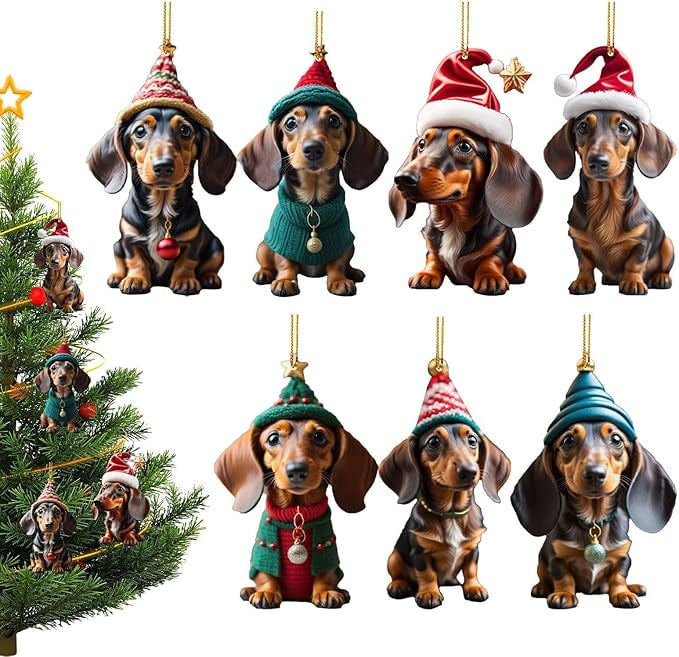🎄 50% korting! Kerst hondenornamenten – 7-delige set, acryl met dubbelzijdige print, lichtgewicht & duurzaam. Perfect voor kerstboom, rugzak & auto! ✨🐕