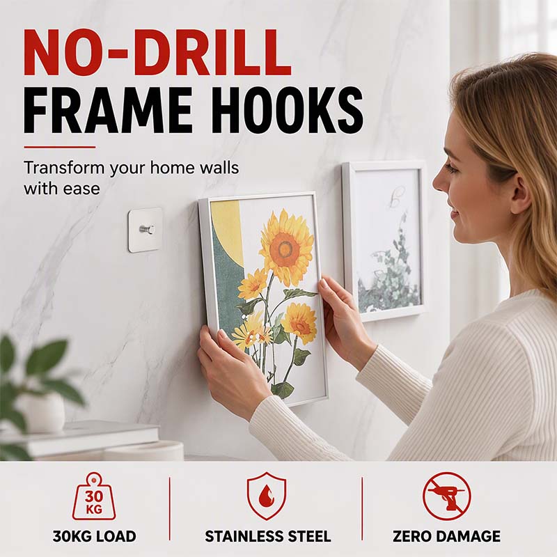 🔨1 kopen, 1 gratis! Borenvrije ophanghaak – zwaar gebruik, zelfklevend & RVS. Hang wandkunst op zonder gaten of schade. Voor keuken, badkamer & woonkamer! ✨🖼️