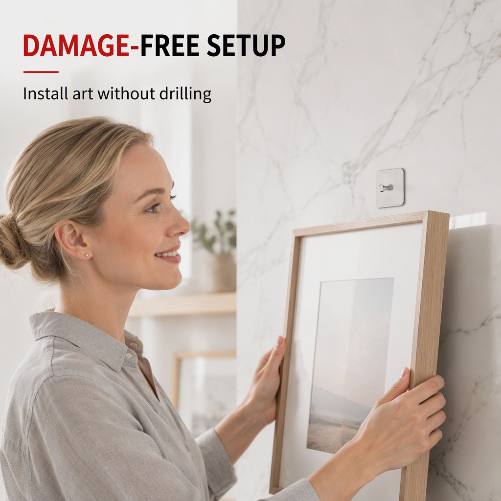 🔨1 kopen, 1 gratis! Borenvrije ophanghaak – zwaar gebruik, zelfklevend & RVS. Hang wandkunst op zonder gaten of schade. Voor keuken, badkamer & woonkamer! ✨🖼️