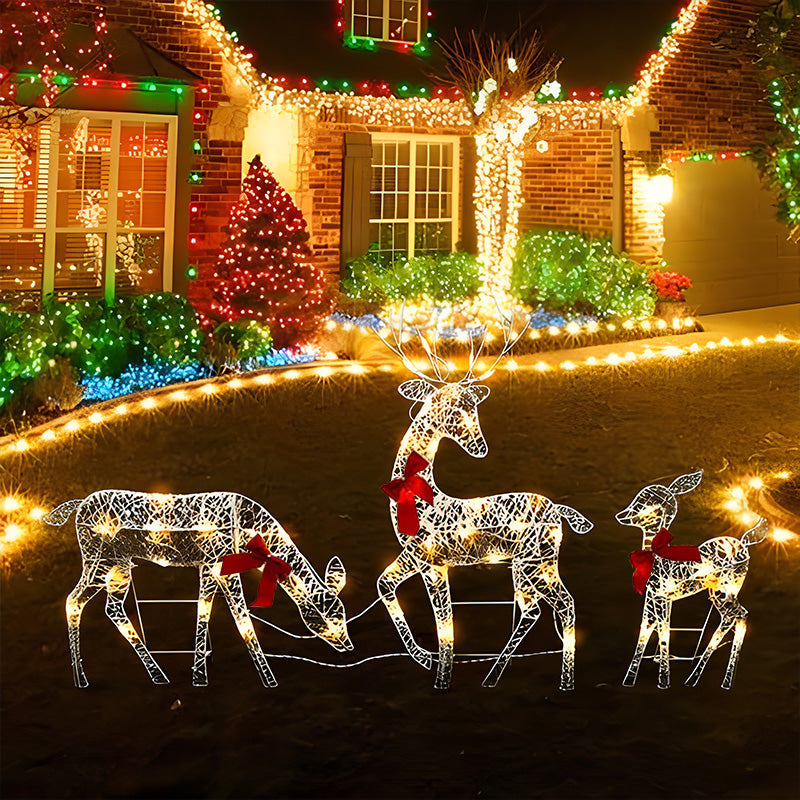 🎄🦌LED-kerstrendierenset met strik – decoratieve rendierfamilie voor binnen en buiten