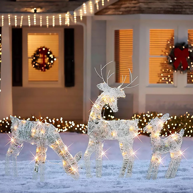 🎄🦌LED-kerstrendierenset met strik – decoratieve rendierfamilie voor binnen en buiten