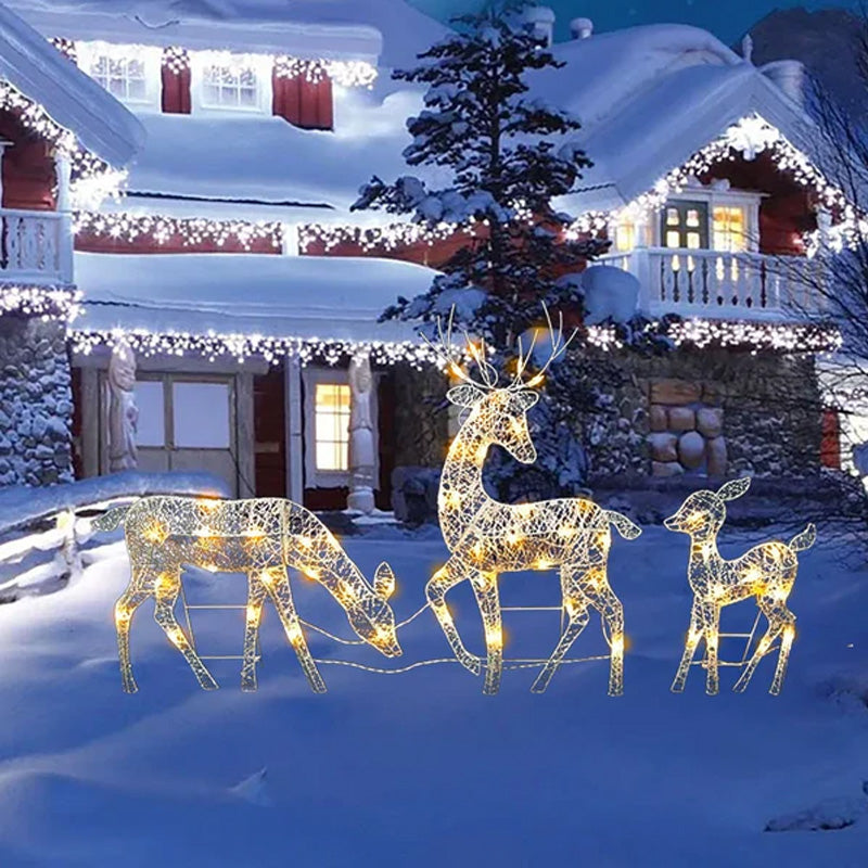 🎄🦌LED-kerstrendierenset met strik – decoratieve rendierfamilie voor binnen en buiten