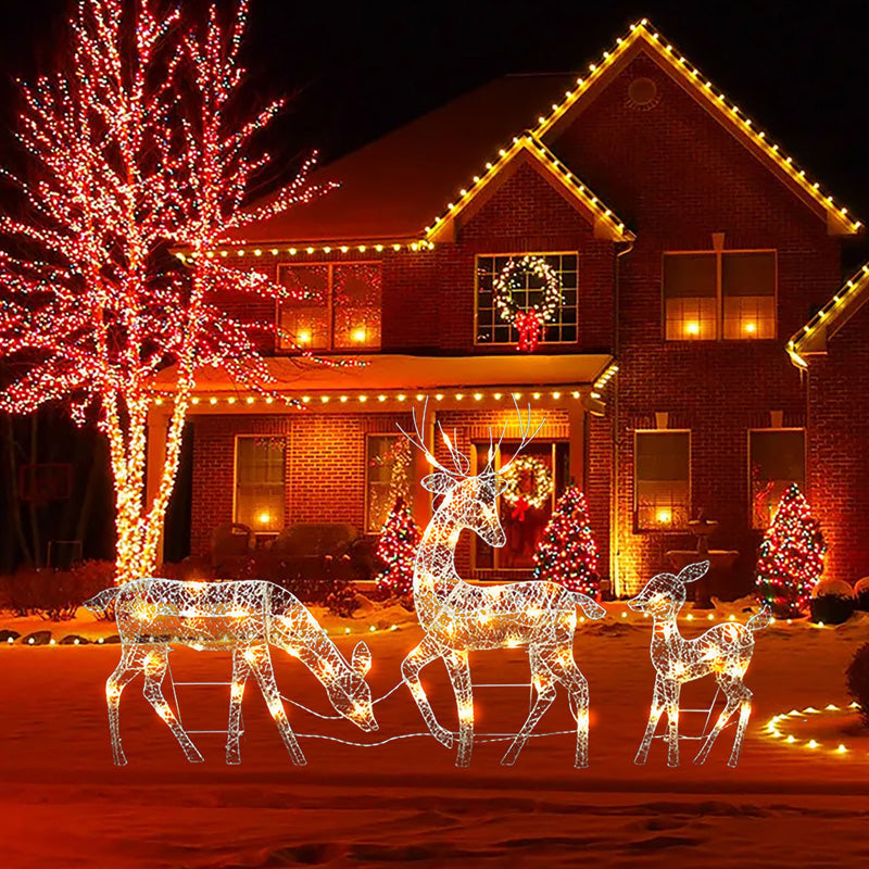 🎄🦌LED-kerstrendierenset met strik – decoratieve rendierfamilie voor binnen en buiten