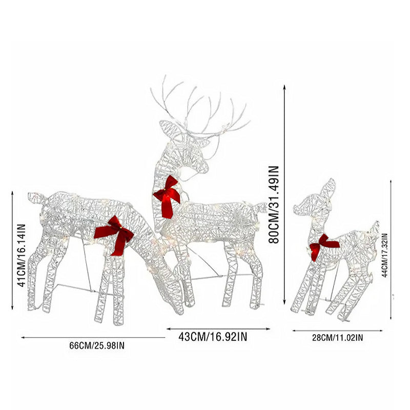 🎄🦌LED-kerstrendierenset met strik – decoratieve rendierfamilie voor binnen en buiten