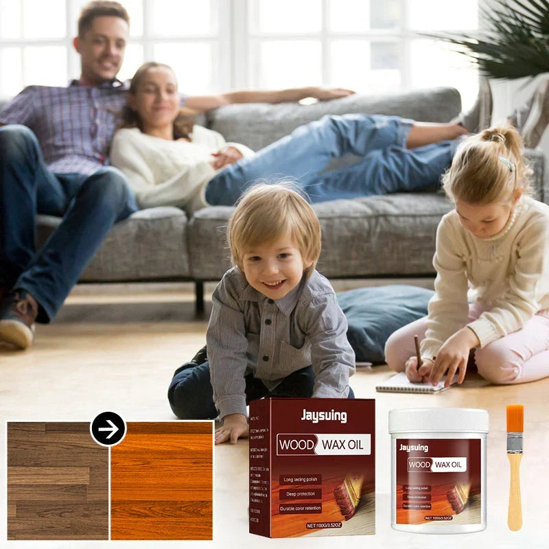 🪵 50% korting! Houtonderhoudspasta – bijenwas, lijnzaadolie & carnaubawas. Reinigt, verzorgt & herstelt glans. Inclusief borstel – 100 g! ✨🪑