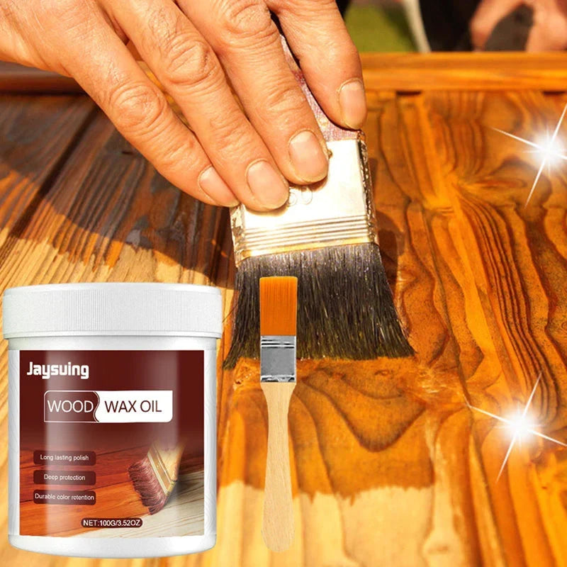 🪵 50% korting! Houtonderhoudspasta – bijenwas, lijnzaadolie & carnaubawas. Reinigt, verzorgt & herstelt glans. Inclusief borstel – 100 g! ✨🪑