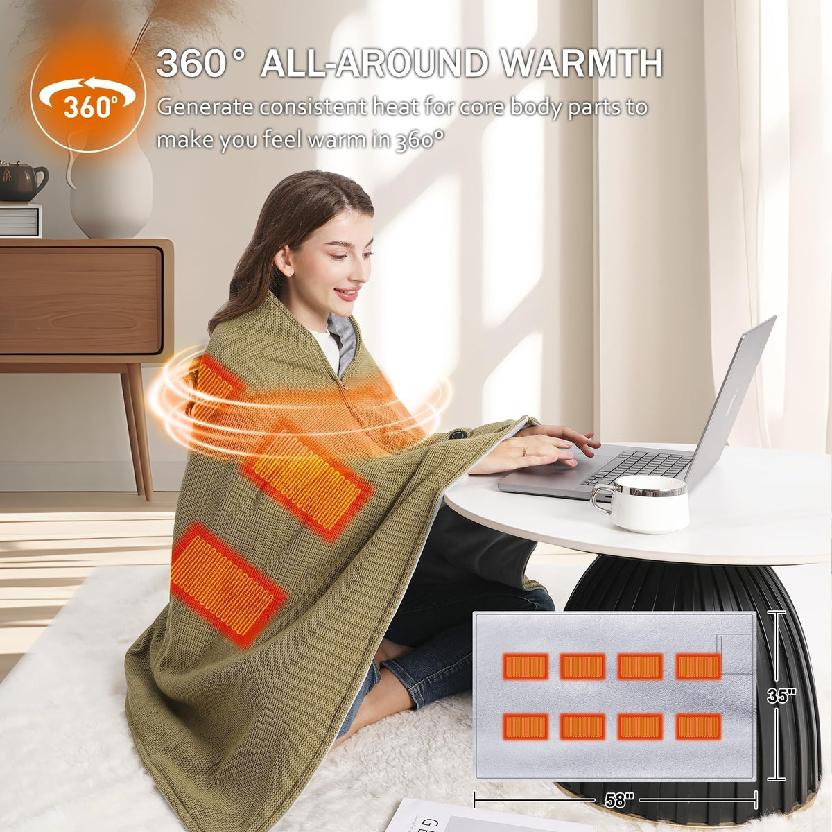 ☁️ 50% korting! Draagbare elektrische verwarmde deken – 15 seconden warm, 3 temperaturen, USB-aansluiting & wasbaar. Multifunctioneel als sjaal, knie- of voetwarmer! ✨🔥