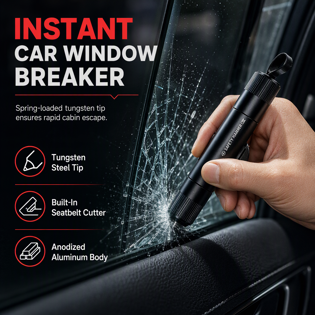 🚗 50% korting! Mini auto veiligheidshamer – wolfraam punt verbrijzelt glas in 1 seconde, snijdt veiligheidsgordels & plakt overal. Universeel voor elke auto! ✨🔨