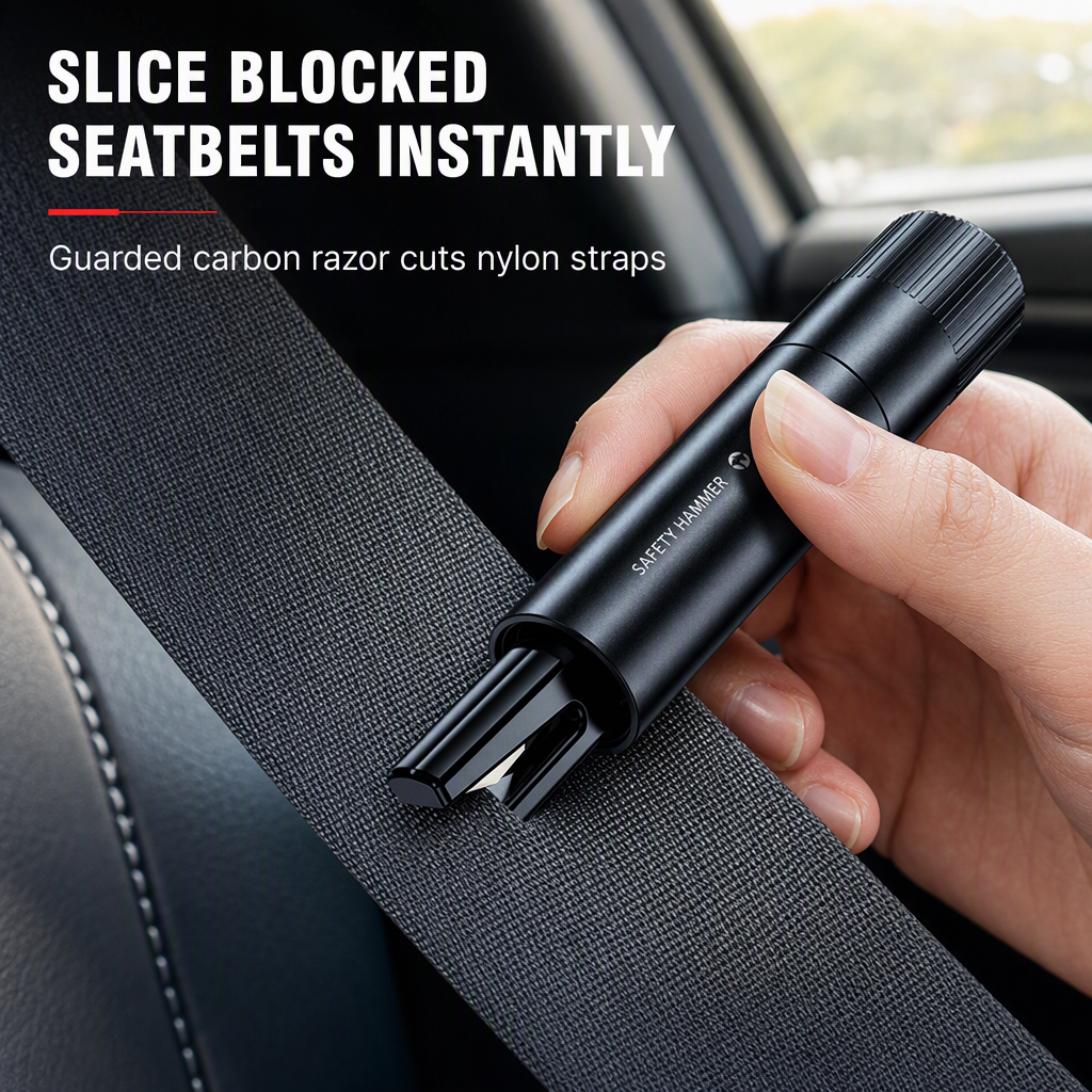 🚗 50% korting! Mini auto veiligheidshamer – wolfraam punt verbrijzelt glas in 1 seconde, snijdt veiligheidsgordels & plakt overal. Universeel voor elke auto! ✨🔨