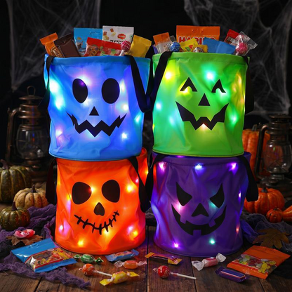 🎃 50% korting! Halloween LED snoepemmer – ingebouwde LED-verlichting, grote opbergruimte & stevige niet-geweven stof. Perfect voor trick-or-treat! ✨🍬