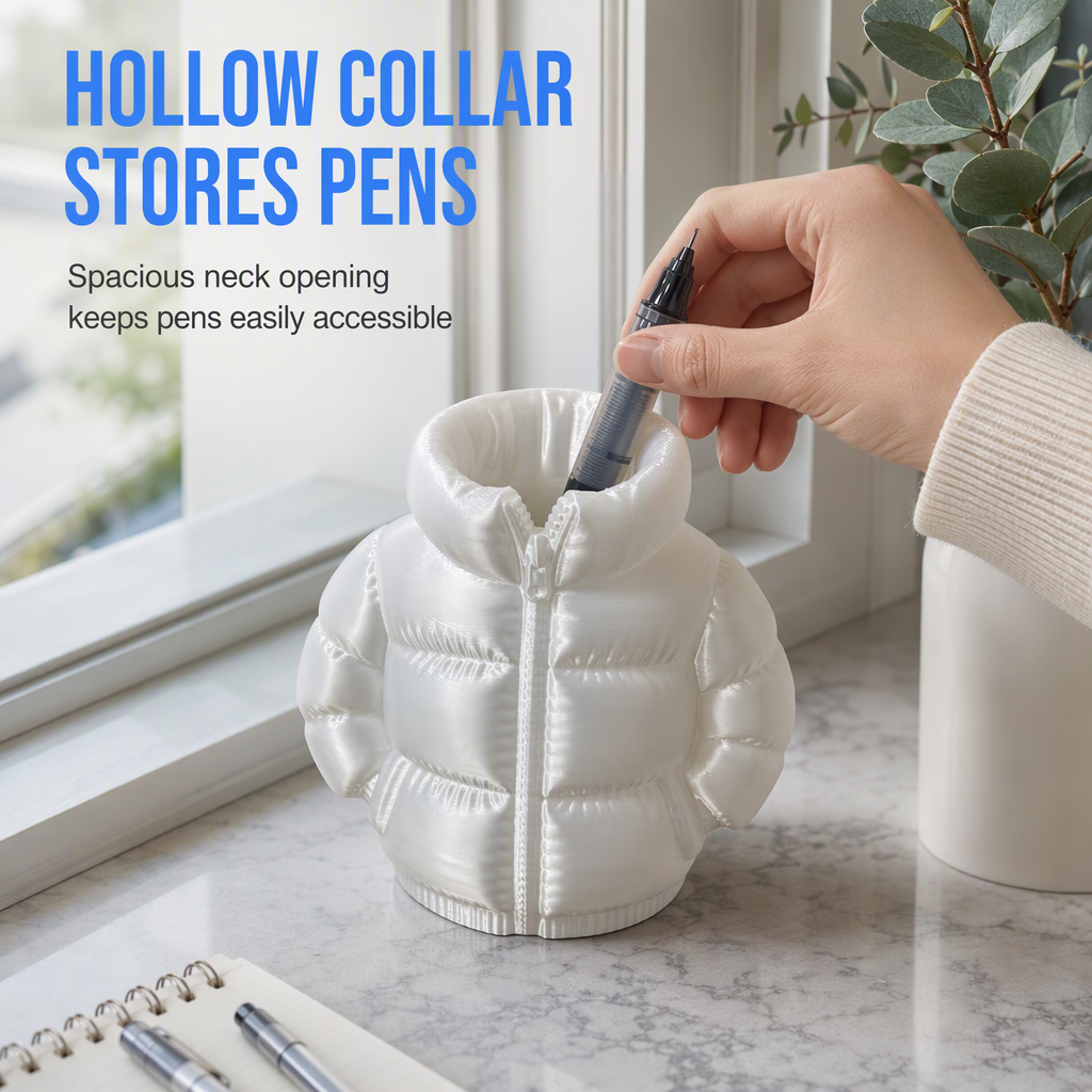 🧥 50% korting! 3D-geprinte mini-jas pennenhouder – origineel ontwerp, compact & stabiel. Houd je bureau georganiseerd met een speelse touch – ideaal cadeau! ✨🖊️