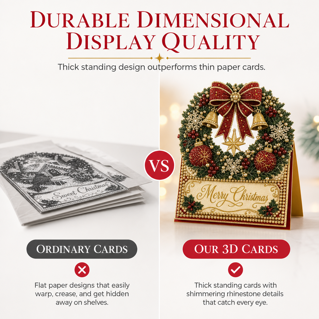 🎄 50% korting! DIY 3D kerstkaarten – handgemaakt, stevig uitvouwbaar & met fonkelende harssteentjes. Maak zelf prachtige staande wenskaarten in 4 stappen! ✨💌
