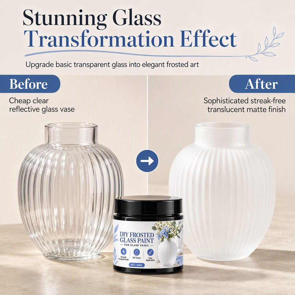 🎨 50% korting! DIY glasfrostverf – maak transparant glas matglanzend, gelijkmatig & krasbestendig. Inclusief spons, 30 ml – voor vazen, kaarsenhouders & potten! ✨🪟