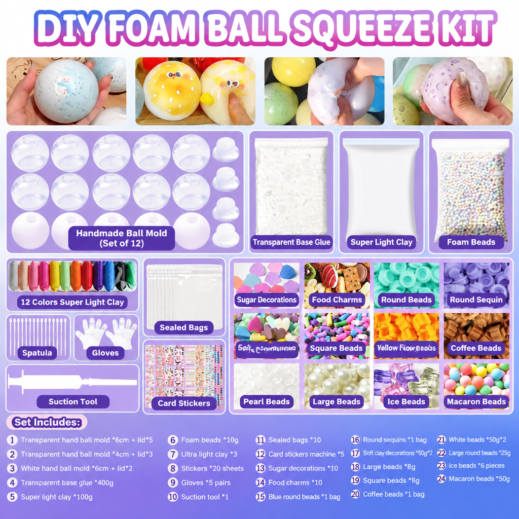 🎨 50% korting! DIY knijpballen set – maak je eigen stressbal met klei & glittervulling, langzame rebound & lek vrij. Creatief speelplezier voor kinderen! ✨🤲