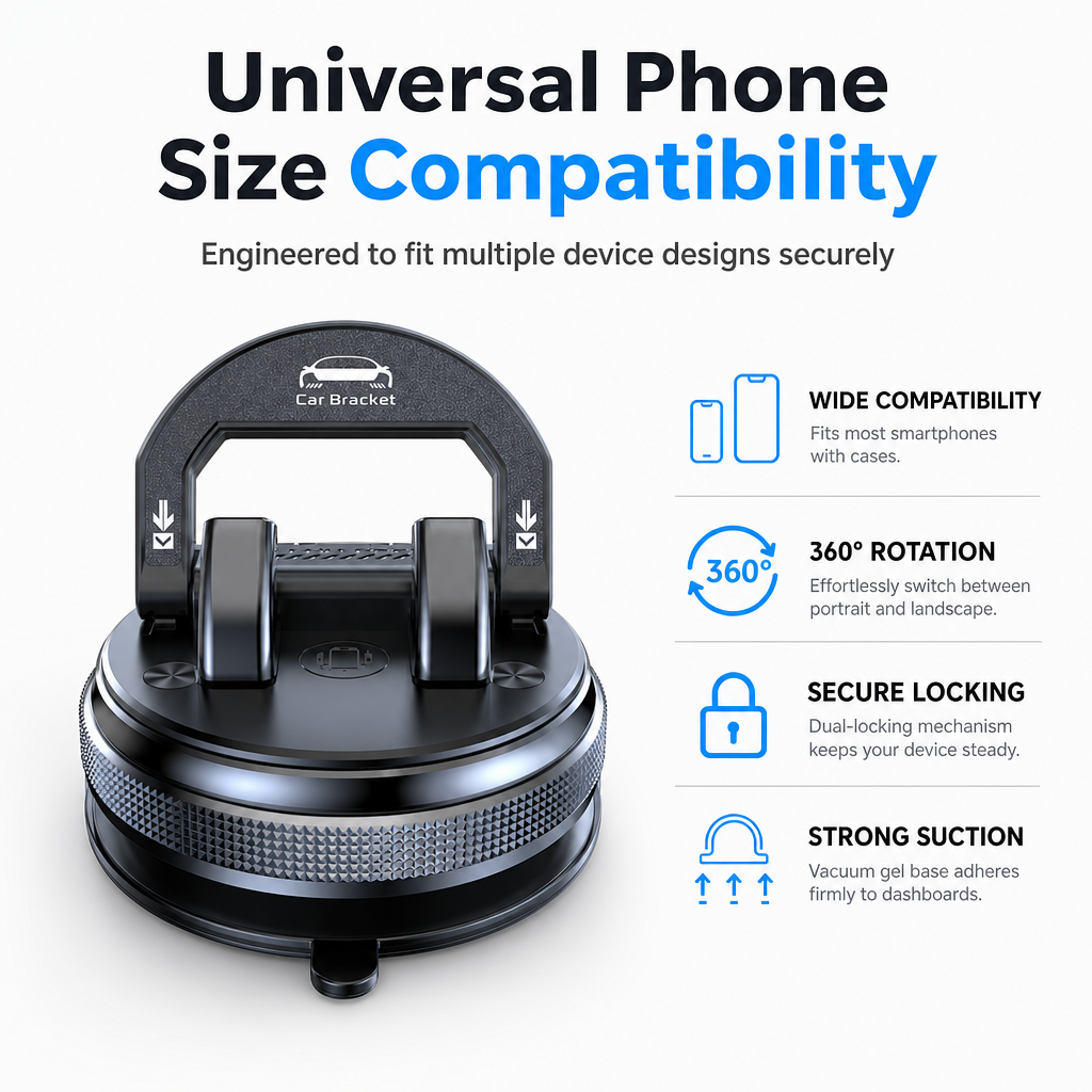 🚗 50% korting! Opvouwbare auto telefoonhouder – dubbele zuignap, 360° rotatie & universele pasvorm. Stevig op dashboard, geen wiebelen meer! ✨📱